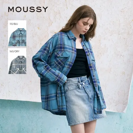 赵昭仪同款MOUSSY 新品美式复古格纹LOGO时尚衬衫女028IS430-3091商品大图