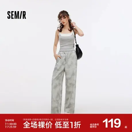 森马休闲裤女松弛感阔腿裤时尚慵懒风秋季街头宽松晕染脏脏裤流行商品大图