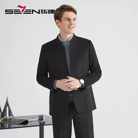 柒牌男装清仓针织西服秋冬季商务休闲中青年高弹立领单西外套图片