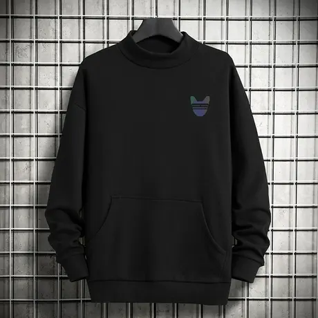 黑色卫衣男加绒半高领无帽秋季上衣宽松潮流休闲百搭中领长袖t恤图片