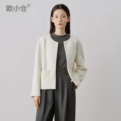 欧小仓 轻奢肌理针织羊毛小香风外套美丽诺羊毛强缩短外套商品大图