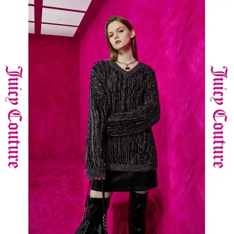 Juicy Couture橘滋春夏新款上衣针织毛衫时尚百搭V领宽松毛衣女商品大图