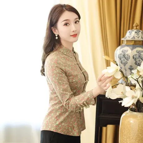 筠雅唐装女中国风改良旗袍式上衣棉麻长袖复古素衣禅意茶服女春秋商品大图