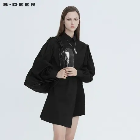 sdeer圣迪奥冬季新款宽松翻领抽褶印花不对称长袖衬衫S20460504图片