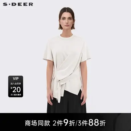 【商场同款】sdeer圣迪奥女圆领立体裁剪不规则短袖T恤S25280116图片