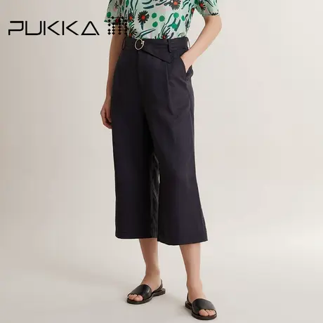蒲PUKKA阔腿裤女2023夏季新款宽松亚麻收腰八分休闲大口裤子商品大图