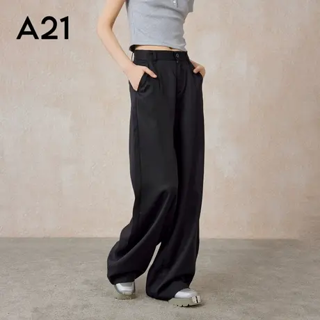 A21女装宽松阔腿长裤秋夏季拖地垂感高个子女裤通勤直筒裤休闲裤图片