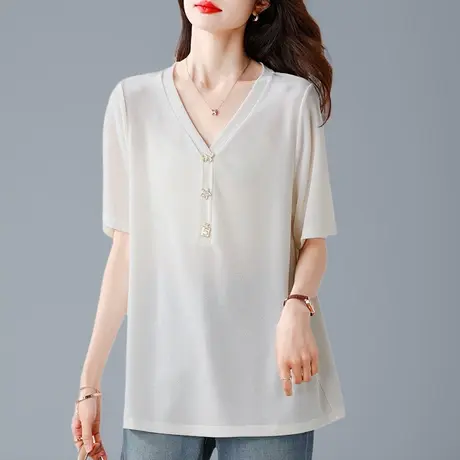 时尚短袖女士t恤夏季2025新款薄款上衣轻奢高级感气质显瘦小衫女商品大图