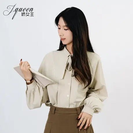 衬衫女秋季新款甜美小清新领口蝴蝶结系带设计感宽松小个子衬衣商品大图