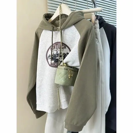 超火cec撞色连帽卫衣女春秋薄款2025新款宽松长袖上衣服外套潮ins图片