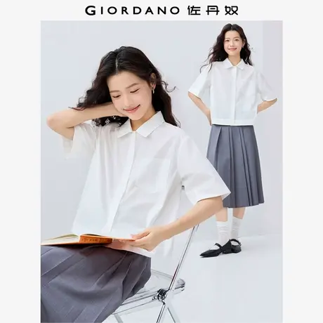 佐丹奴衬衫女装纯棉府绸口袋短款梭织短袖休闲衬衫 13345301商品大图