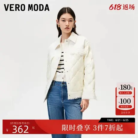 Vero Moda棉服外套24冬新款小香风拼接亮丝装饰毛边棉服324422002商品大图