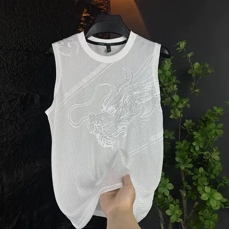 夏季新款冰丝背心男士高级感速干无袖潮流痞帅时尚透气T恤衫上衣商品大图
