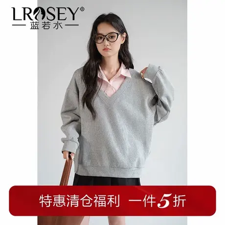 蓝若水大码女装假两件衬衫领卫衣2025新款秋装微胖MM宽松韩系上衣图片