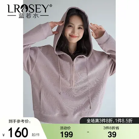 蓝若水大码女装美式半拉链连帽套头卫衣胖mm2025秋装新款慵懒上衣商品大图