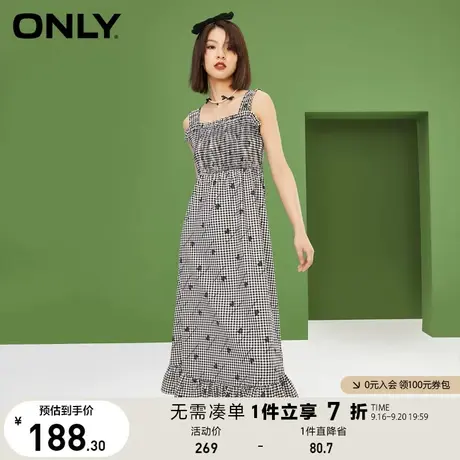 ONLY奥莱夏季甜美风吊带格纹木耳边中长裙连衣裙女图片