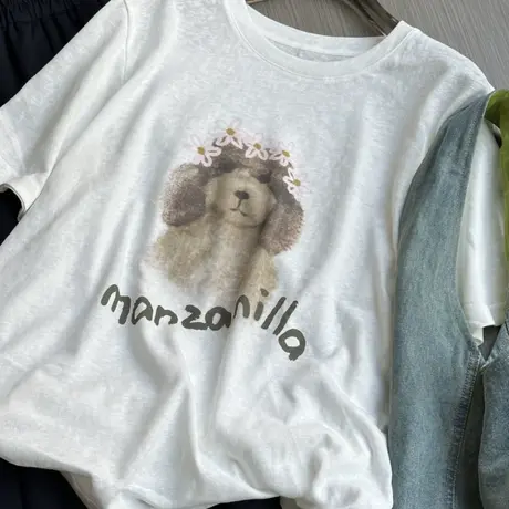 凉感雪花棉减龄印花宽松短袖T恤女2025夏季新款显瘦百搭透气上衣图片