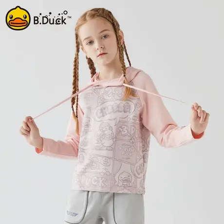 B．Duck女童卫衣长袖新款春秋冬休闲印花男孩运动中大童连帽上衣图片