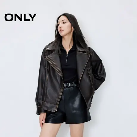 ONLY秋冬机能风做旧翻领宽松长袖PU外套女|1243PU006商品大图