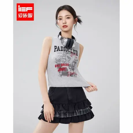 IEF/爱依服2025夏季新款美式甜酷个性辣妹风时尚印花修身百搭背心图片