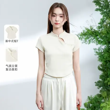 KWV真维斯正肩短款短袖t恤女夏2025新款设计感新中式上衣女夏图片