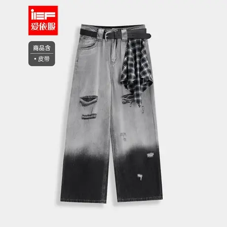 IEF/爱依服裤子2025夏季新款美式潮酷个性辣妹气质百搭牛仔阔腿裤图片