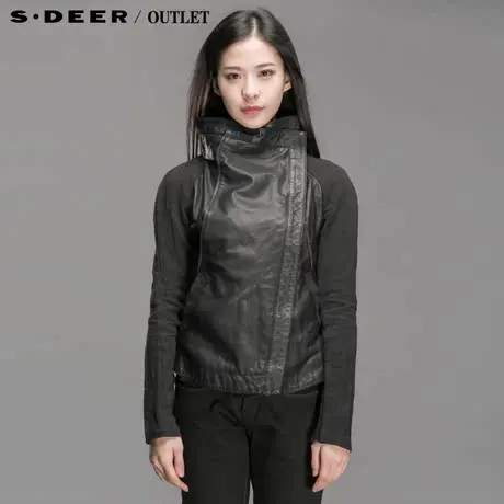 【清仓】sdeer圣迪奥款修身真皮皮衣立领短款外套S14382209图片