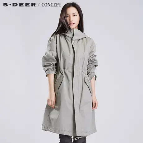 sdeer圣迪奥女装宽松休闲连帽茧型长外套S16381839图片