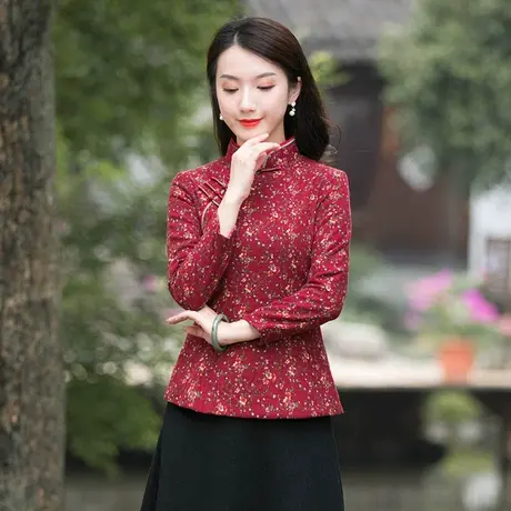 唐装女冬装加厚中国风女式旗袍小棉袄盘扣复古减龄上衣中式女装商品大图