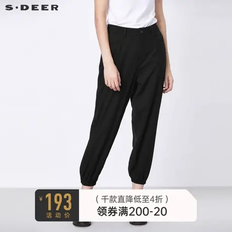 sdeer圣迪奥女装春秋装简约插袋松紧拼接黑色长裤女S21380827图片