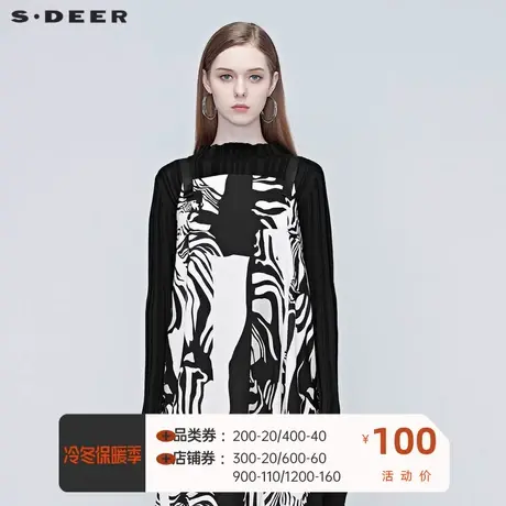 sdeer圣迪奥女装肌理修身纯黑针织衫毛衣复古日系慵懒S20383515图片