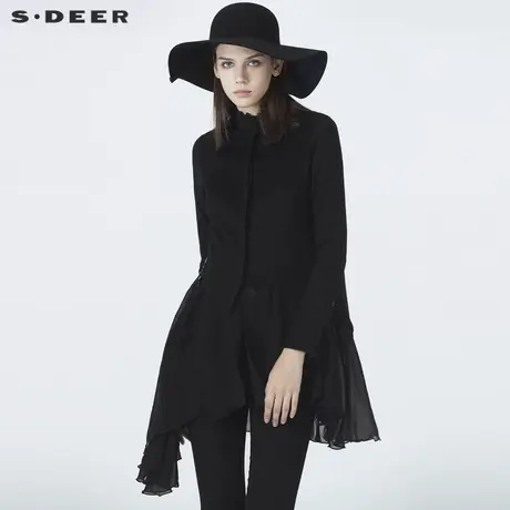 sdeer圣迪奥女装立领木耳边字母拼接不规则长袖衬衫S194A0546图片