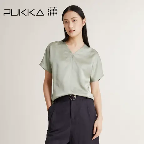 蒲PUKKA短袖衬衫女夏季宽松V领设计感短款上衣女夏法式图片