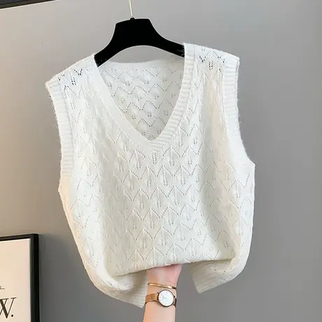 马甲背心外套春秋坎肩2025新款针织女士薄款镂空毛衣V领宽松外搭图片