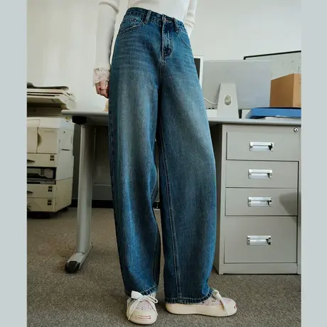 a02复古高腰修腿显瘦百搭直通裤2025春季宽松休闲女式牛仔裤商品大图