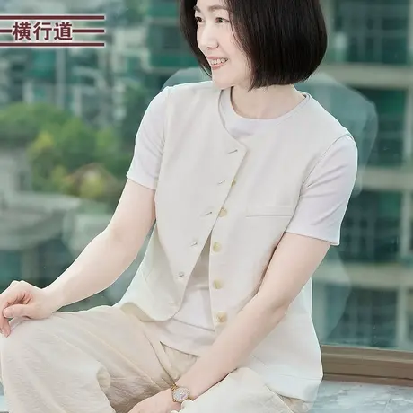 纯色马甲女装无袖坎肩上衣2025夏装新款叠穿通勤风圆领白色马夹商品大图
