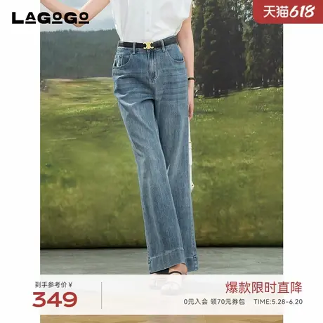 LAGOGO复古高腰微喇牛仔裤女拉谷谷2025年夏季新款舒适显瘦长裤商品大图