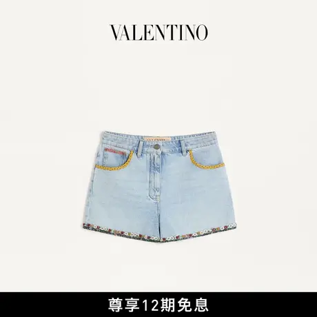[早秋新品][12期免息]华伦天奴VALENTINO女士刺绣花边牛仔短裤商品大图