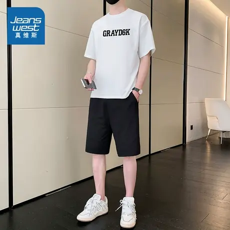 WX真维斯男装 2025夏季新款美式潮流字母印花时尚百搭款男装套装图片