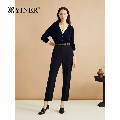 【云感蚕丝羊毛】YINER音儿秋季马提尼V领假两件针织衫商品大图