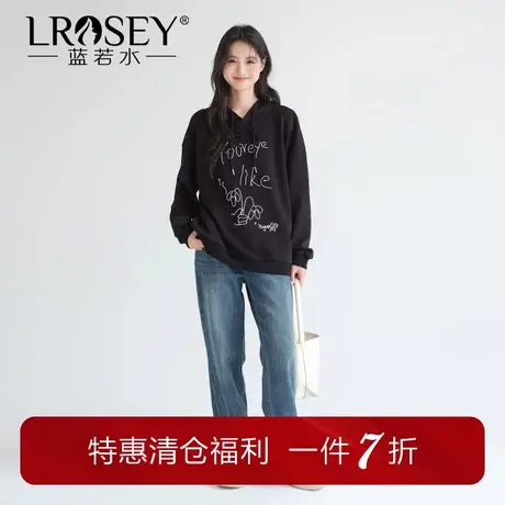 【重工珠绣连帽卫衣】蓝若水大码女装秋季新款休闲宽松套头上衣商品大图