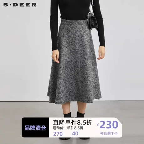 sdeer圣迪奥女装时尚格纹肌理A字针织长裙S223Z1168商品大图