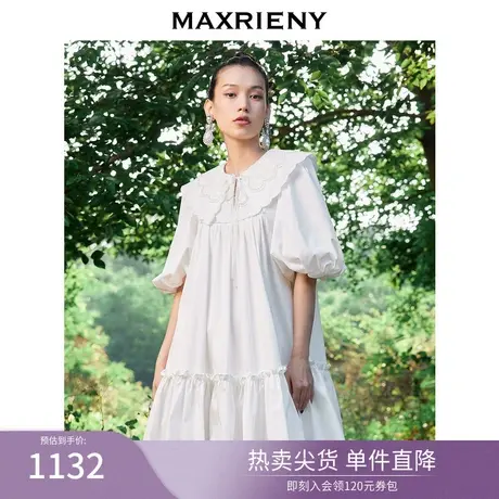 MAXRIENY半袖娃娃裙夏泡泡袖连衣裙白色蕾丝短裙图片