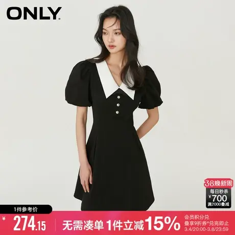 ONLY秋季气质宫廷风收腰黑色显瘦牛仔连衣裙女|123242038商品大图