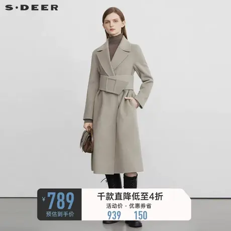 sdeer圣迪奥冬装女西装领收腰长款毛呢大衣S224Z2526🐈商品大图