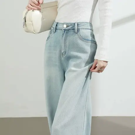阔腿牛仔裤女2025夏季薄款高腰宽松显瘦垂感百搭浅蓝色直筒拖地裤商品大图