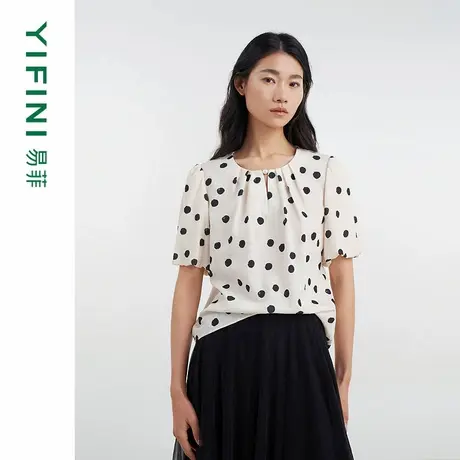 [专柜同款]Yifini/易菲波点钉珠减龄宽松短款衬衫女小衫D04S1426图片