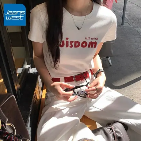 KV真维斯白色短袖t恤女夏季 韩版圆领显瘦上衣女2025新款爆款短袖商品大图