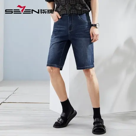 柒牌清仓牛仔短裤男夏季时尚潮流青年字母印花耐磨直筒男裤子图片