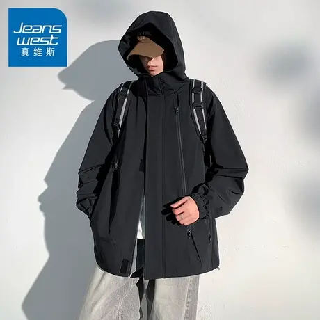 N5真维斯连帽外套男2025秋季新款户外潮流宽松男士春秋装休闲夹克商品大图